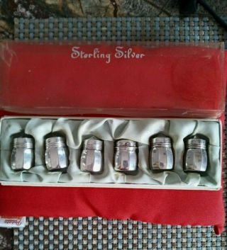 Set Of 6 Antique Mini Sterling Slver Salt And Pepper Shakers With Box