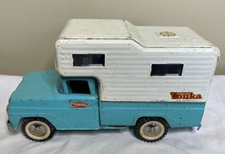 Vintage Tonka 530 Blue & White Pressed Steel Camper Pickup Truck - Steelers Logo