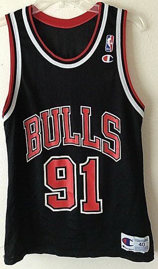 Dennis Rodman Chicago Bulls Black Champion Vintage 90’s Nba Men’s 40 M Jersey