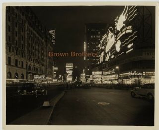 Vintage 1936 Ny @ Night Times Square Wrigley Hotel Astor Barrymore Sign Photo 7