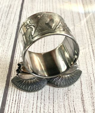 Antique Silver Plate Aesthetic Water Lilies Engraved Napkin Ring