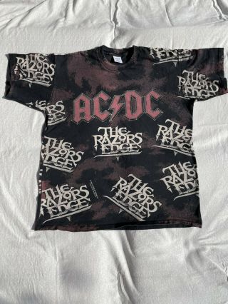 Vintage Ac/dc The Razors Edge All Over Print Tour T Shirt 1990 Xl