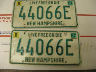 1987 87 Hampshire Nh License Plate 44066e Live Or Die Pair