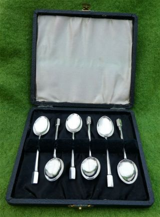 Cased Set Of Six Art Deco Silver Demitasse Spoons - H Samuel Ltd,  Sheffield 1942