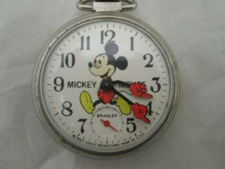 Vintage Mickey Mouse Pocket Watch W/ Box,  Bradley Time,  Running,  Walt Disney
