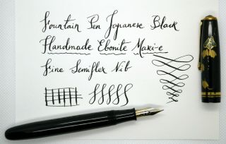 Vintage Fountain Pen Japanese Handmade Ebonite Maki - E Black (1940’s).  N.  O.  S.