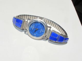Vintage Navajo Sterling & Lapis Inlay Watch Tips,  Watch