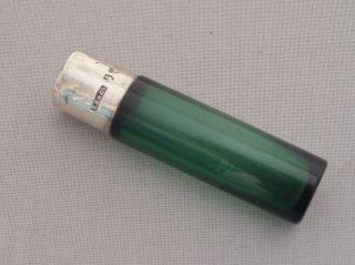 Antique Silver Topped Green Glass Perfume Smelling Salts Bottle Birm 1900