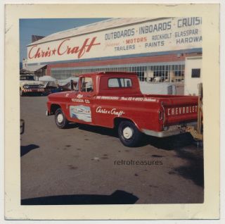 1964 Red Chevy Pickup Truck Chris Craft Boat Signs Vtg Color Photo San Francisco