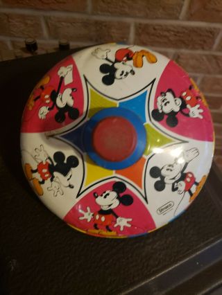 Vintage 1978 Mickey Mouse Metal Tin Toy Spin Top By Straco Walt Disney