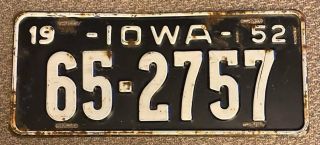 Iowa 1952 Mills County License Plate 65 - 2757