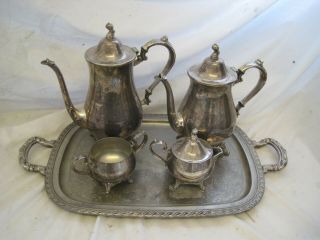 Complete Vintage Antique Silver Plated Oneida Tea Service With Tray From Usa