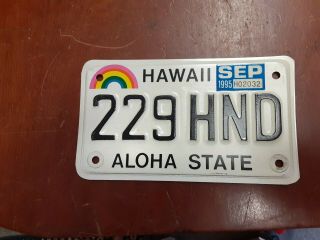 Hawaii Motorcycle License Plate 229hnd Rainbow Tag Scooter Moped Bike 1995