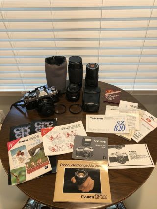 Vintage Canon Ae - 1 Camera W/ Extra Lenses & Manuals