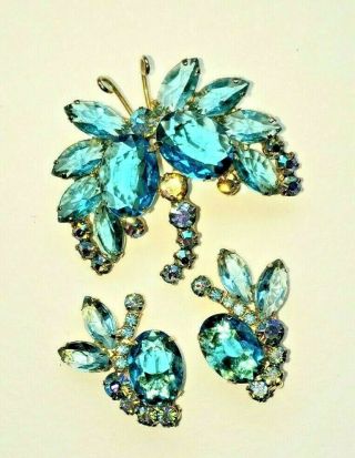 Vintage Juliana D & E Aqua Butterfly Brooch And Earrings