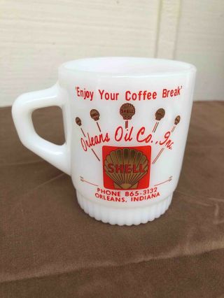 Vintage Fire King Ribbed Bottom Orleans Oil Shell Gas Advertising Coffee Mug