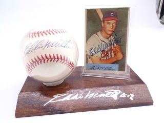 Vintage Eddie Mathews Milwaukee Braves Autographed Baseball Ball Trading Card