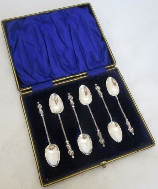 Cased Set 6 Antique Victorian Chester Sterling Silver Apostle Spoons,  45g,  1898