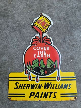 Vintage Sherwin - Williams Paints Porcelain Sign Automotive Soda Camping Fishing