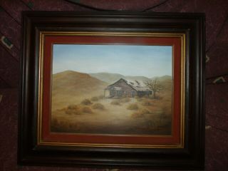 Vintage M.  S,  Jones Oil Painting West Texas Desert Mountains Old Cabin