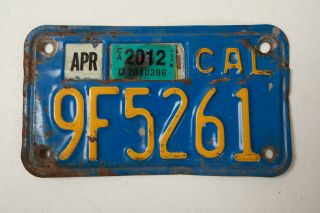 California Motorcycle License Plate (a4l) Blue Yellow 9f5261 Cracked 2002 Tags