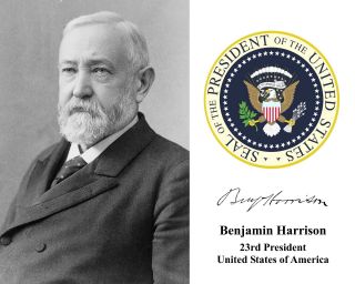 Benjamin Harrison Presidential Seal Autograph Portrait 11 X 14 Photo Picture