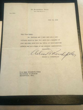 York Governor Nelson Rockefeller Early 1946 Tls Mentioning Wwii