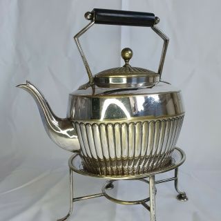 Antique Victorian Edwardian Arts & Crafts Silver Plated Spirit Kettle On Stand