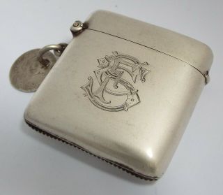 Heavy English Antique 1911 Sterling Silver Vesta Match Case