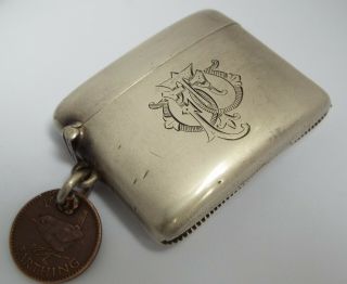Handsome Heavy Large Size English Antique 1900 Sterling Silver Vesta Match Case