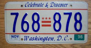 Single Washington Dc / District Of Columbia License Plate - 1998 - 768=878