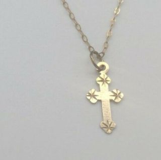 Vintage 9 Ct Gold Cross Pendant & 9 Ct Gold Chain Necklace