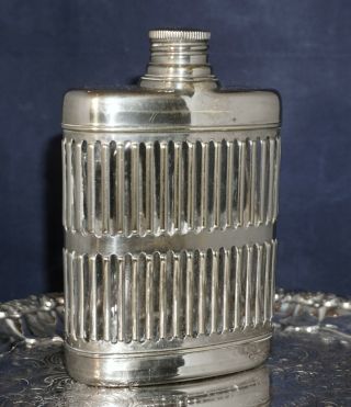 Vintage Silver Covered Glass Whiskey / Hip Flask