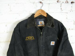 VTG 90s Carhartt Mens Black USA Detroit Jacket Blanket Lined Zip Workwear 44 