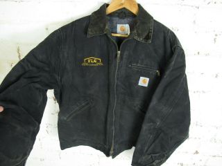 VTG 90s Carhartt Mens Black USA Detroit Jacket Blanket Lined Zip Workwear 44 