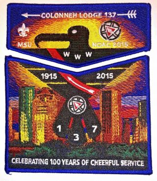 Boy Scout Oa 137 Colonneh Lodge 2015 Centennial Noac Blue Border Flap Set