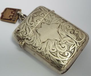Lovely Decorative English Antique 1898 Solid Sterling Silver Vesta Match Case