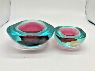 Vintage Murano Seguso Label Sommerso Cased Glass Geode Bowl W/ Polished Flat Rim