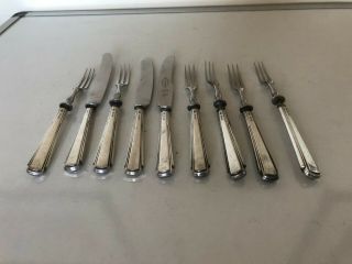 Set Of 9 Sterling Silver Handled Dessert Forks And Knives (sheffield 1931)