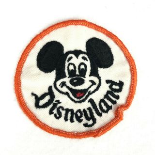 Vintage 1970 Mickey Mouse Disneyland Embroidered Sew - On Patch White Black Orange