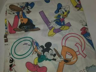 Twin Flat Sheet Fabric Mickey Mouse And Friends Alphabet Walt Disney Abc Vintage