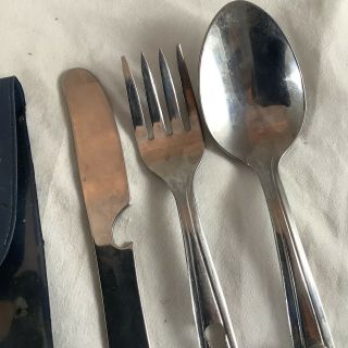 Vintage Boy Scouts America Camping Knife Spoon & Fork Cutlery Set w/ Case 3