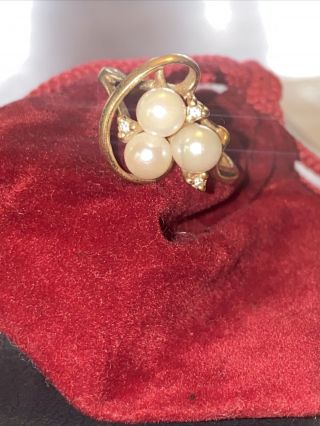 Vintage Diamond Pearl Ring 14k Gold