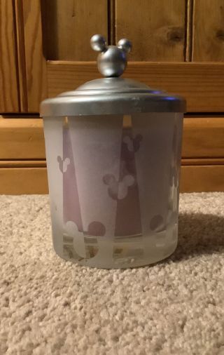 Disney Mickey Mouse Frosted Glass Scented Jar Candle Silver Metal Lid Unburned