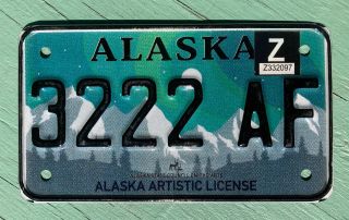 Alaska Artistic Motorcycle License Plate 3222 - Af Aurora Borealis -