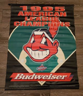 Vintage 1995 Championship Banner Jacobs Field Cleveland Indians Chief Wahoo Mlb
