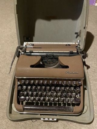Vintage Olympia Deluxe Portable Brown Typewriter Sm3 With Case For Repair Parts