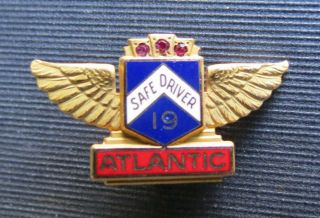 Vintage Atlantic Oil 19 Year Safe Driver Pin - Gold Filled With 3 Stones