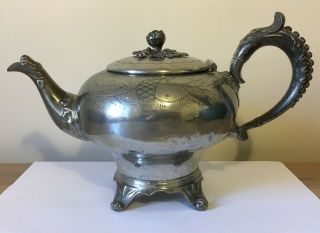 Antique Victorian Silver Plated Chased Footed Tea Pot