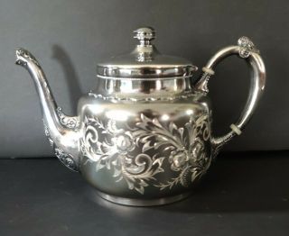 Wilcox Quadruple Silver Plate 5054 Teapot Coffee Pot Etched Floral
